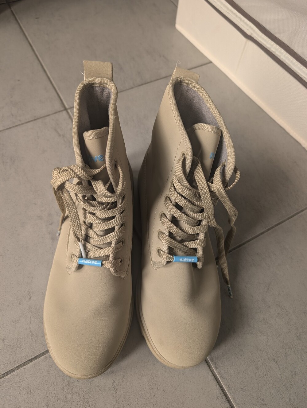 Native Unisex Beige High-Top Lace-Up Winter Boots